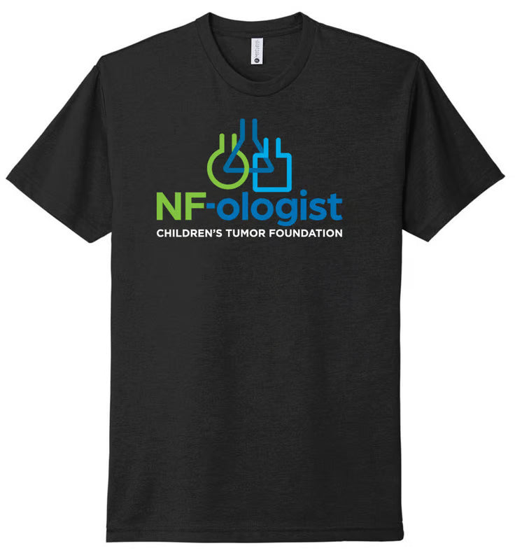 Black t-shirt with 'NF-ologist' and 'Children's Tumor Foundation' logo on a white background